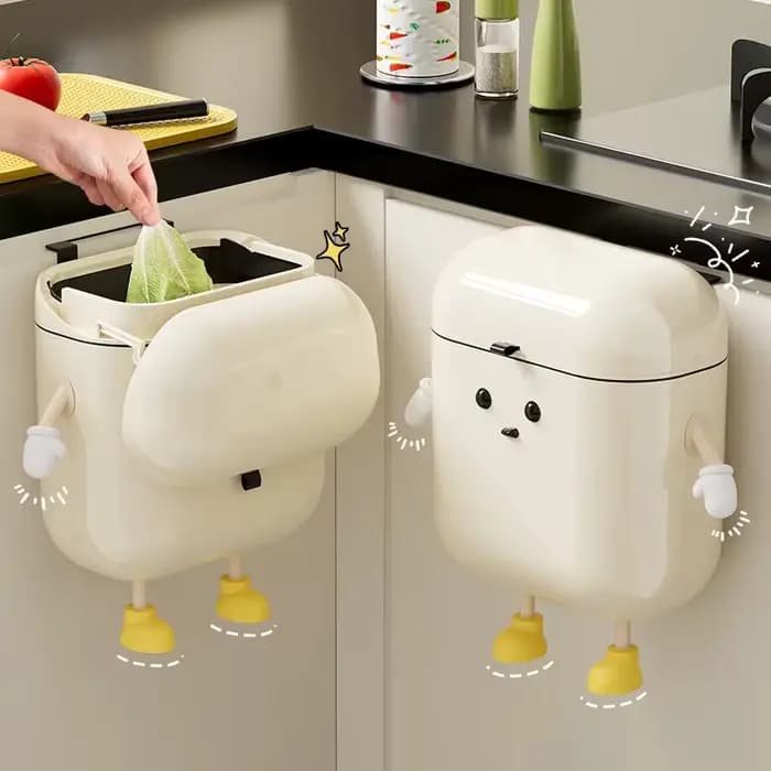 Poubelle murale DIY 9L/12L couleur crème avec couvercle pour déchets alimentaires et salle de bain – Sans se pencher