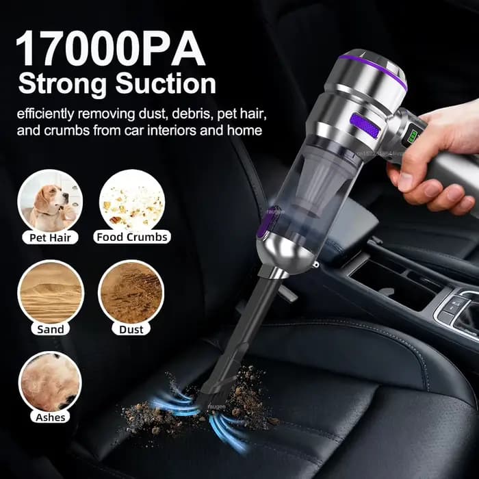 Aspirateur de voiture sans fil, aspirateur à main, souffleur d'air 17000Pa, nettoyage portable avec éclairage LED pour voitures et maison