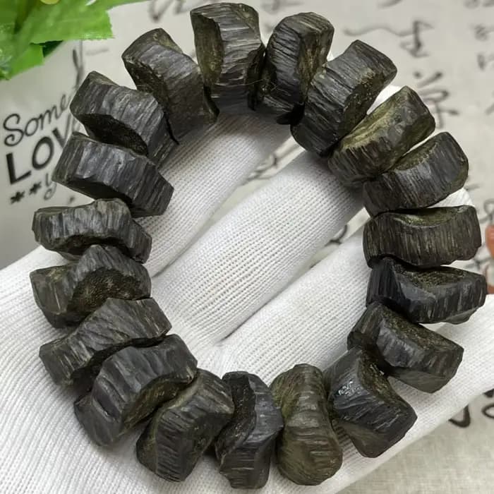 Bracelet en bois d'agar pour homme et femme, style bodhisattva cambodgien, sensation noire explorez ecs avec forme, matériau ancien naturel
