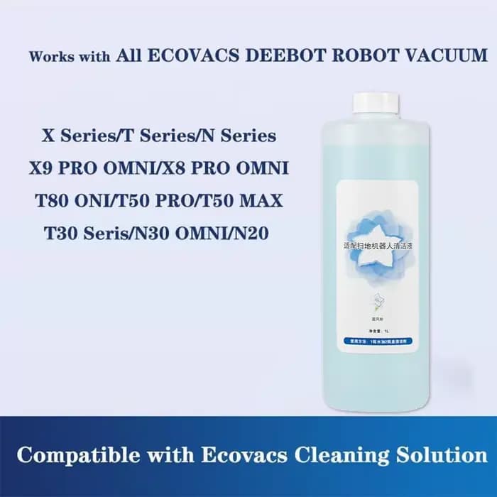 Solutions de nettoyage 1L pour aspirateur ECOVACS DEEBOT T30 Pro Omni \ T30S COMBO/T30S/X2 COMBO/X1 TURBO/X2/T20 /T10