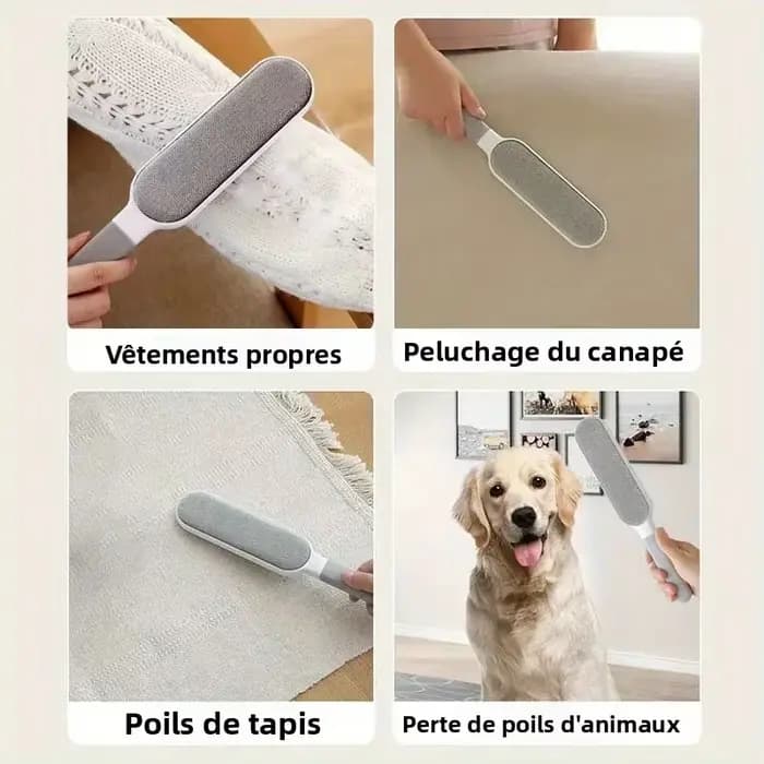 Épilateur Double face pour animaux de compagnie, brosse à peluches collante électrostatique manuelle, pour chat, vêtements, canapé, meubles, nettoyage de tapis