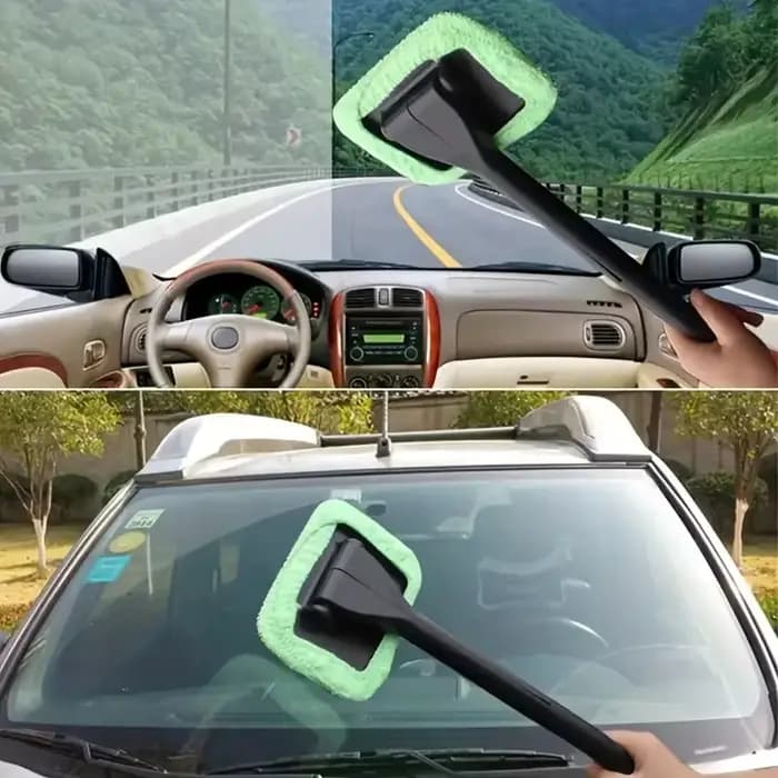 1-PC Car Window Cleaner Brush Kit with Long Handle for Windshield & Interior Cleaning
