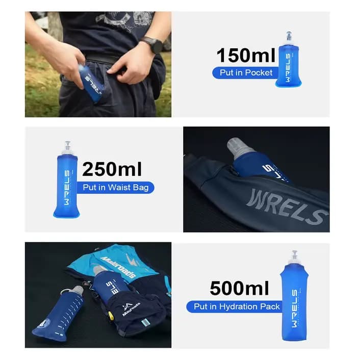 1pc150ml/250ml/500ml extérieur pliable Silicone morsure taille bouteille d'eau en cours d'exécution Camping randonnée voyage bouteille d'eau pratique