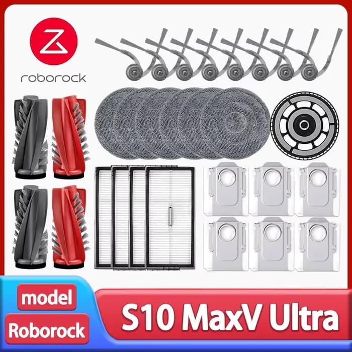 Accessoires pour aspirateur robot Roborock S10 MaxV Ultra / S9 MaxV Ultra : brosse principale, brosse latérale, chiffon de nettoyage, filtre HEPA, sac à poussière, pièces détachées