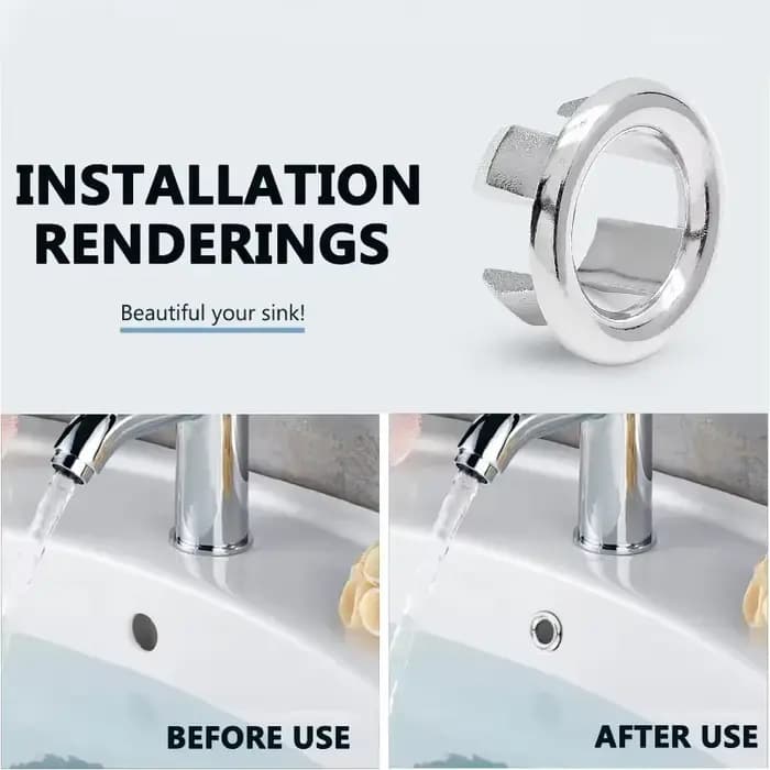 Couvercle de débordement d'évier de lavabo de cuisine de salle de bains en plastique, 4 pièces, anneau d'insertion de remplacement, trou chromé, bouchon de vidange rond, accessoire de lavabo