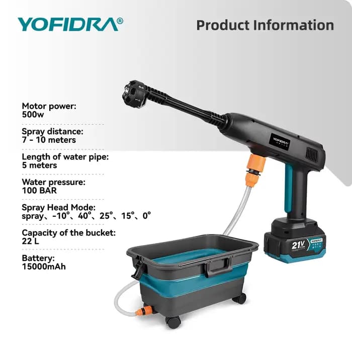 Pistolet de lavage haute pression électrique YOFIDRA avec réservoir d'eau pliable de 22 L