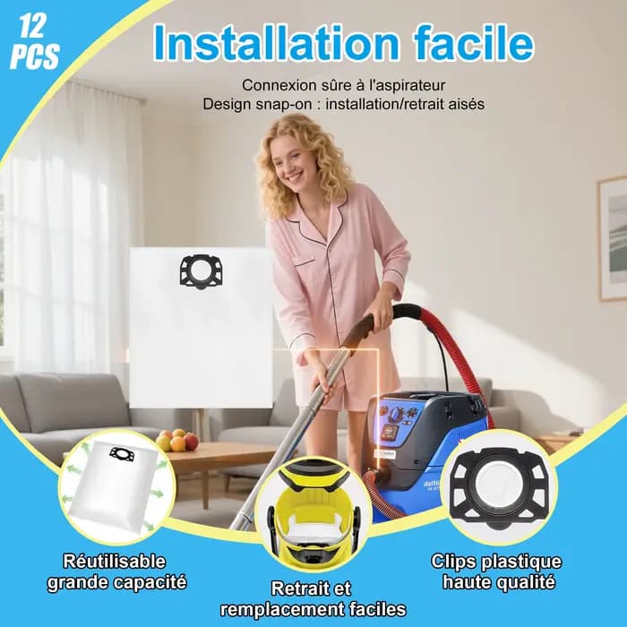 Sacs pour aspirateur, ensemble d'accessoires filtrants pour Karcher WD4 WD5 WD6 MV4 MV5 MV6 WD5P WD6P