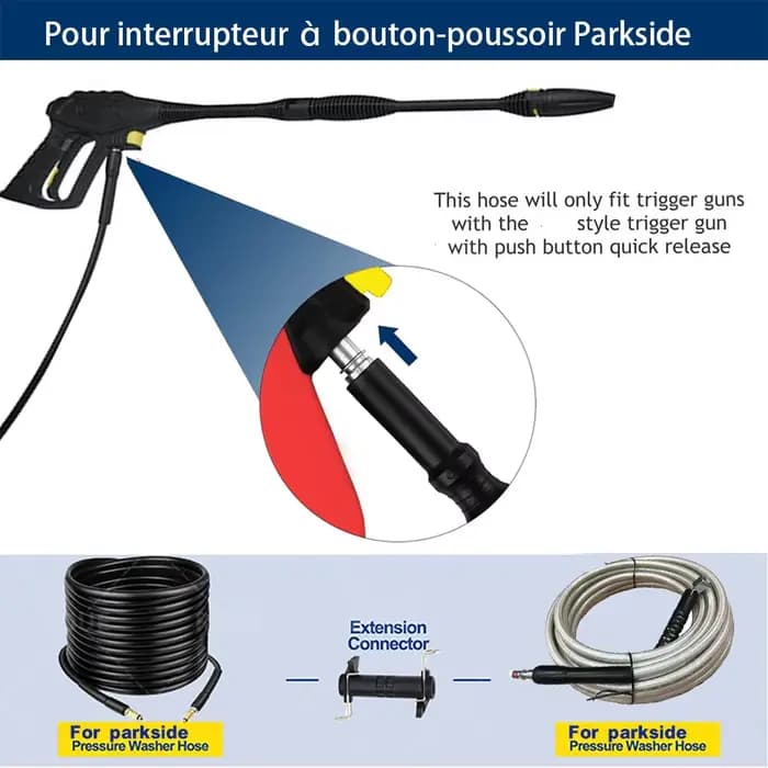 Tuyau de pistolet pour Lance de lavage pour adaptateur d'outils Parkside/connecteur de buses de prêt tuyau rapide Lance de pistolet de lavage à haute pression