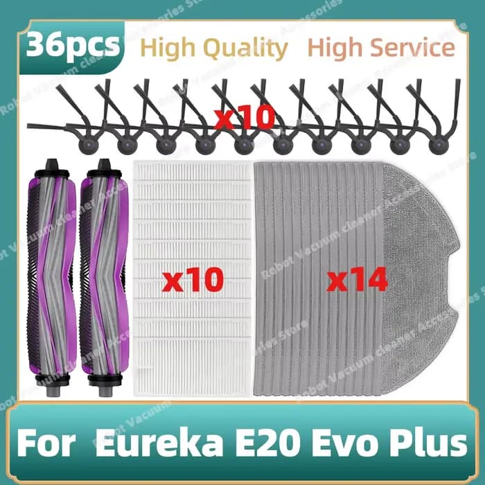 Compatible avec Eureka E20 Evo Plus, pièces de rechange pour aspirateur, brosse principale, brosse latérale, chiffon pour serpil