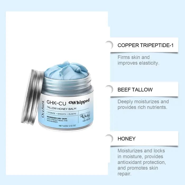 OceAura Baume corporel Tallow et miel pour une humidité profonde, nourrissant, non gras, adoucissant pour la peau, crème pour le visage, le cou et les mains, cadeau de vacances