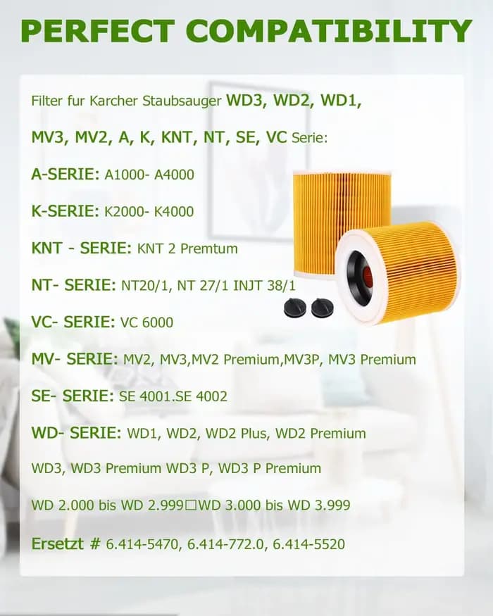 Filtre à aspirateur pour karcher WD series WD2 WD3 WD3P A2004 MV2 MV3 filtres à cartouche