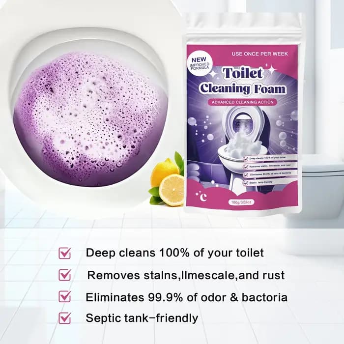 Mousse nettoyante puissante pour toilettes au citron 100 g – Utilisation hebdomadaire élimine les taches