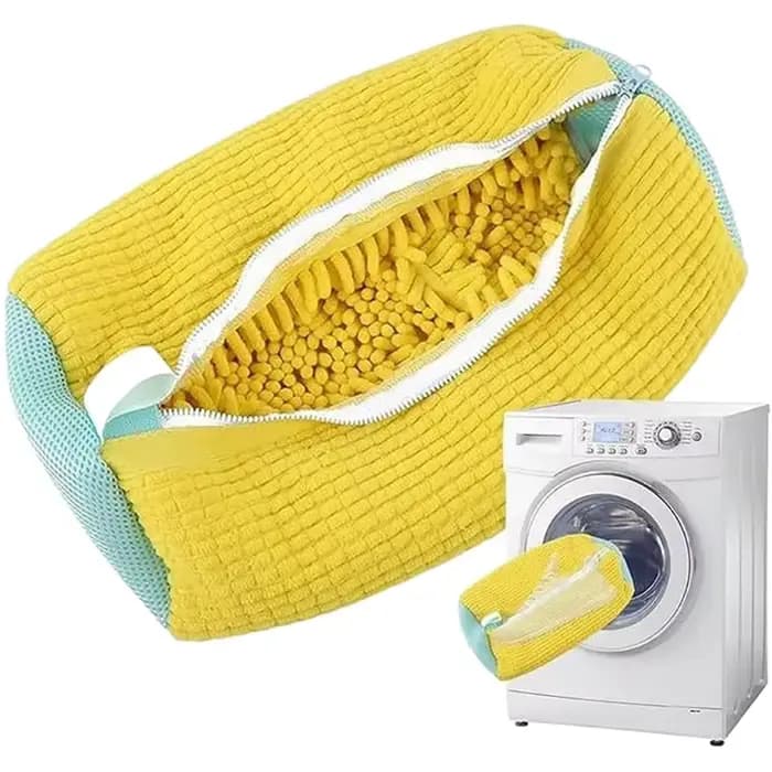 Sac de lavage de chaussures en fibre moelleuse 360 ° Sac à linge lavable en machine