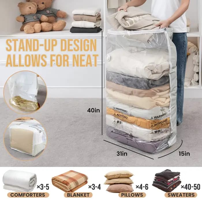Sacs de rangement sous vide de voyage extra grands sans pompe