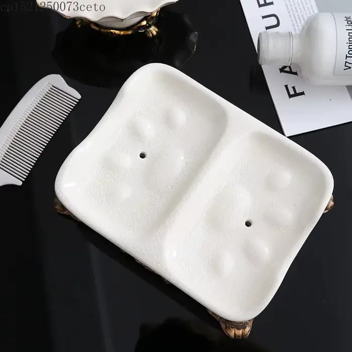Porte-savon en céramique salle de bains 2 grilles boîte à savon Drain