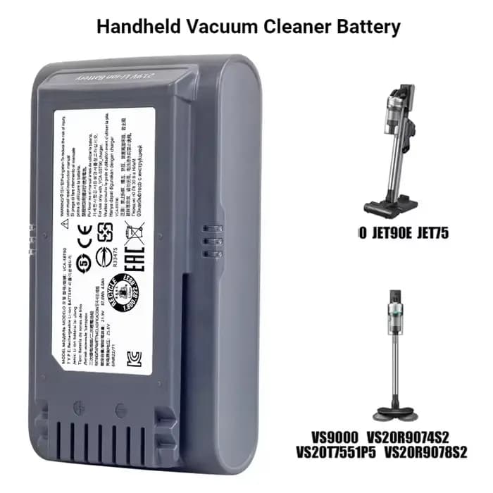 Batterie VCA-SBT90 21.9V 5000mAh pour aspirateur Samsung JET75 VS9000 JET90 JET90E VS20R9078S2 VS20R9074S2 VS20T7551P5