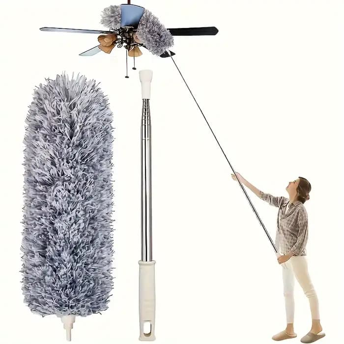 Plumeau rétractable multifonctionnel avec tête flexible - Réutilisable et lavable pour les plafonds hauts, les meubles et le nettoyage des voitures