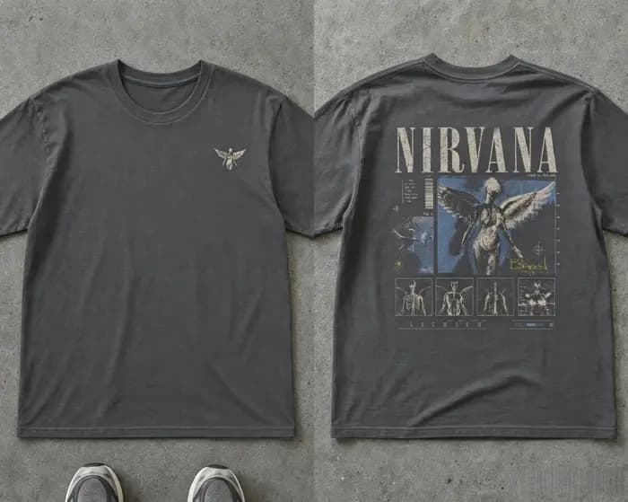 T-shirt en coton Nirvana Lithium Vintage Angel, collection été 2026, style rétro oversize streetwear Y2K pour hommes et femmes, vêtements de sport