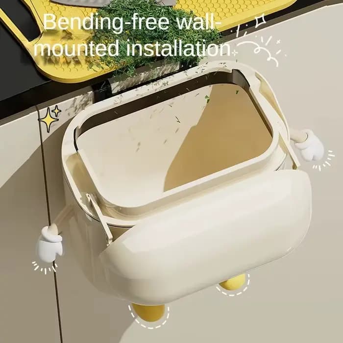 Poubelle murale DIY 9L/12L couleur crème avec couvercle pour déchets alimentaires et salle de bain – Sans se pencher