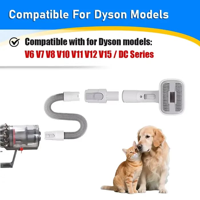 Brosse à cheveux pour chien, fixation sous vide pour Dyson V6 V7 V8 V10 V11 V12 V15, tuyau étendu, outil de toilettage pour animaux de compagnie moyens/grands