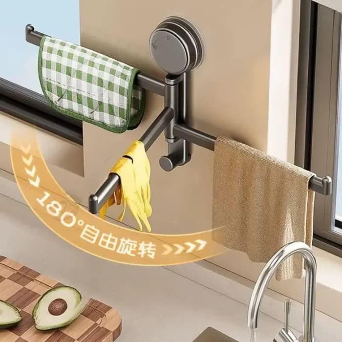 Support de rangement de cuisine à ventouse - Égouttoir mural rotatif multi-barres pour torchons