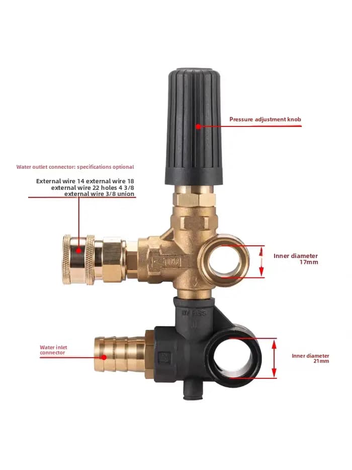 Vanne régulatrice de pression pour pompe de lavage automobile – Type bypass interne haute