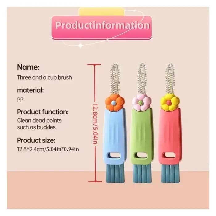 Brosse de nettoyage de couvercle de tasse 3 en 1 avec trou de suspension sur le dessus de fleur 360 ° Détachant sans