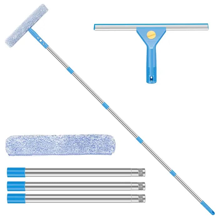 Kit de nettoyage de vitres étendu avec raclette et épurateur en microfibre