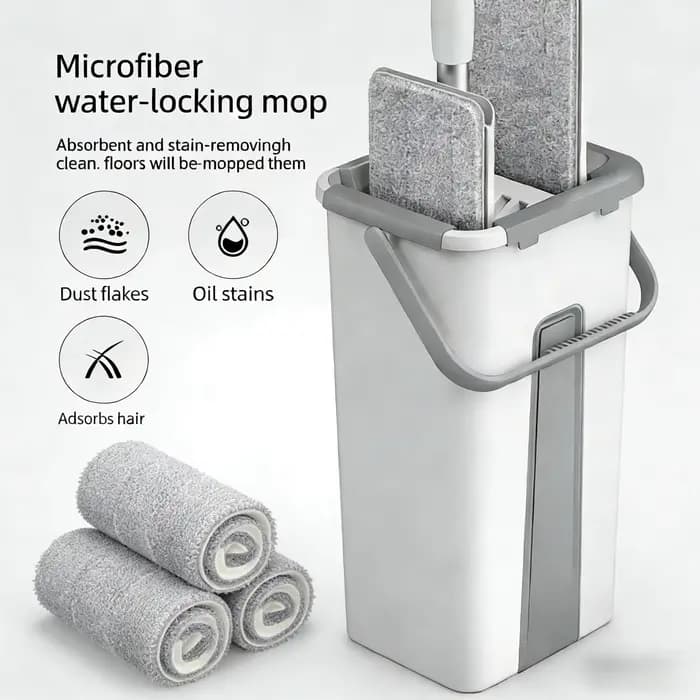 Serpillère plate pour la maison qui peut être nettoyée sans lavage à la main - Ensemble seau