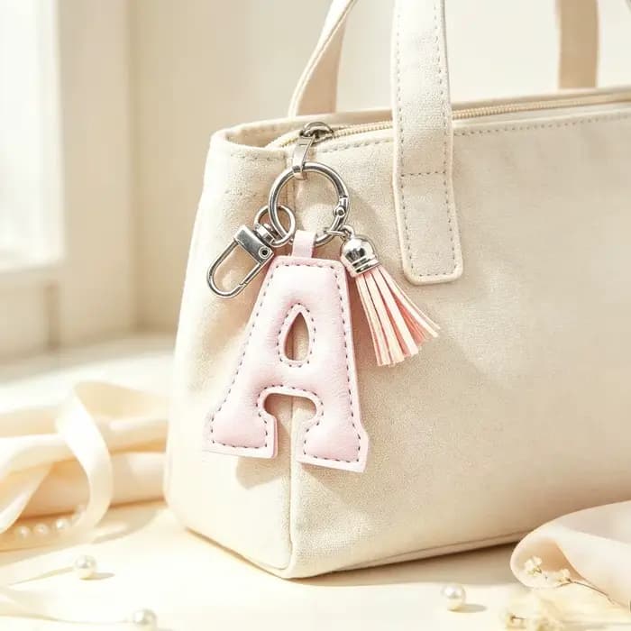 Porte-clés en cuir avec initiale A-Z, mini pompon décoratif, couleur unie, alphabet, ornement de sac à dos, cadeau pour fille