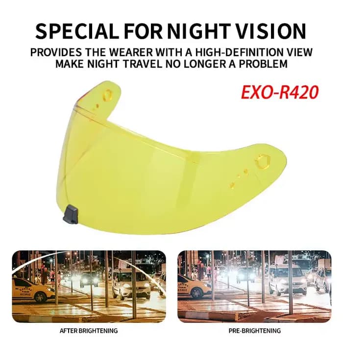 Visière de casque pour SCORPION EXO-R420 EXO R420 Lentille Vision Nocturne Visière Jaune Visage Complet Viseira puzzles ete Racing Pièces de Casque