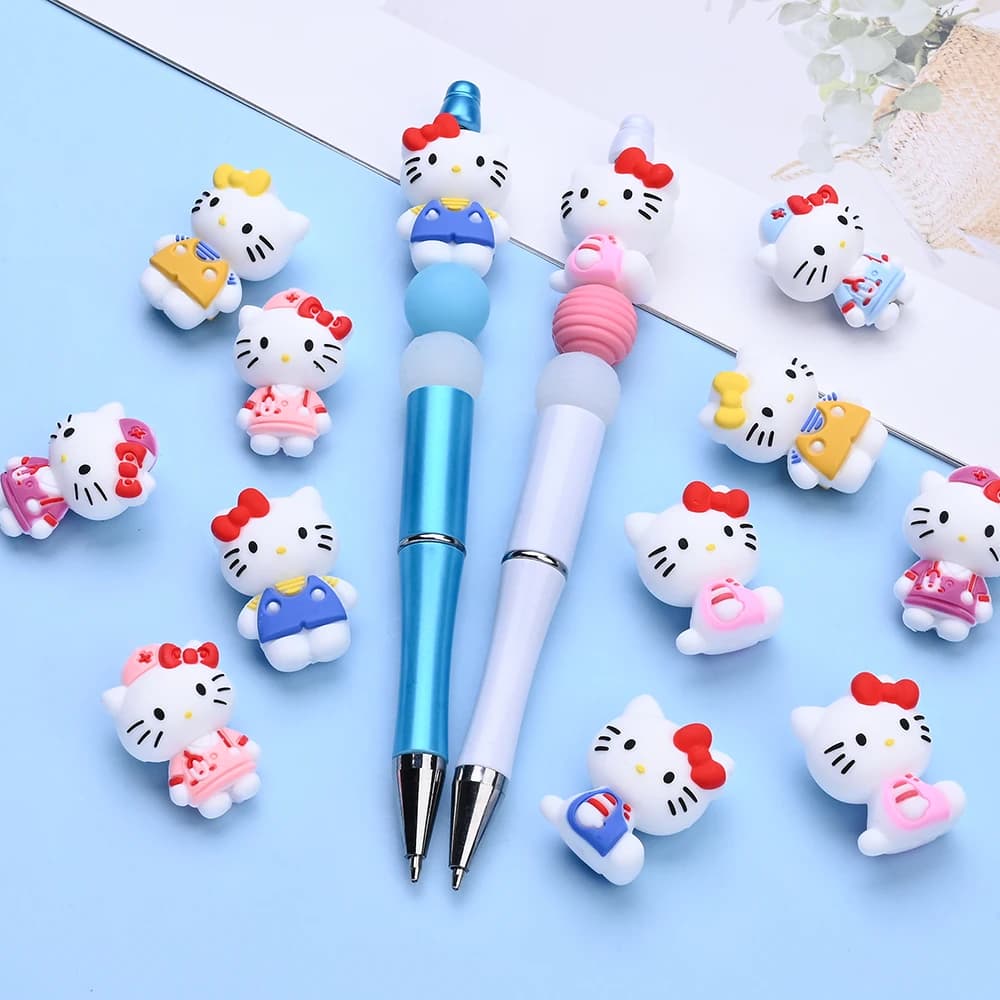 Perles en Silicone sur le thème Sanrio 3D, 7 pièces, perles de mise au point Hello Kitty pour bricol