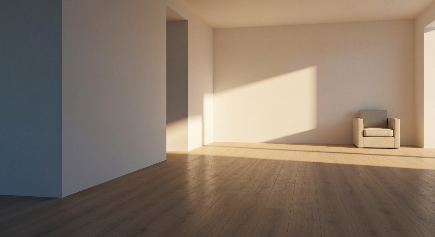 Appartement minimaliste baigné de lumière tardive — Nettoyageora