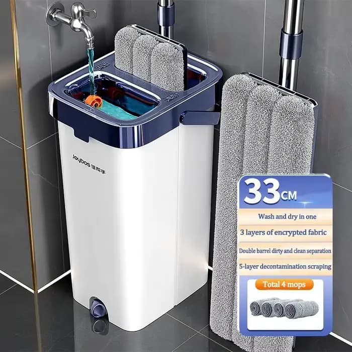 Serpillère rotative JOYBOS mains libres pour sols plats 33 cm avec seau, système de nettoyage automa