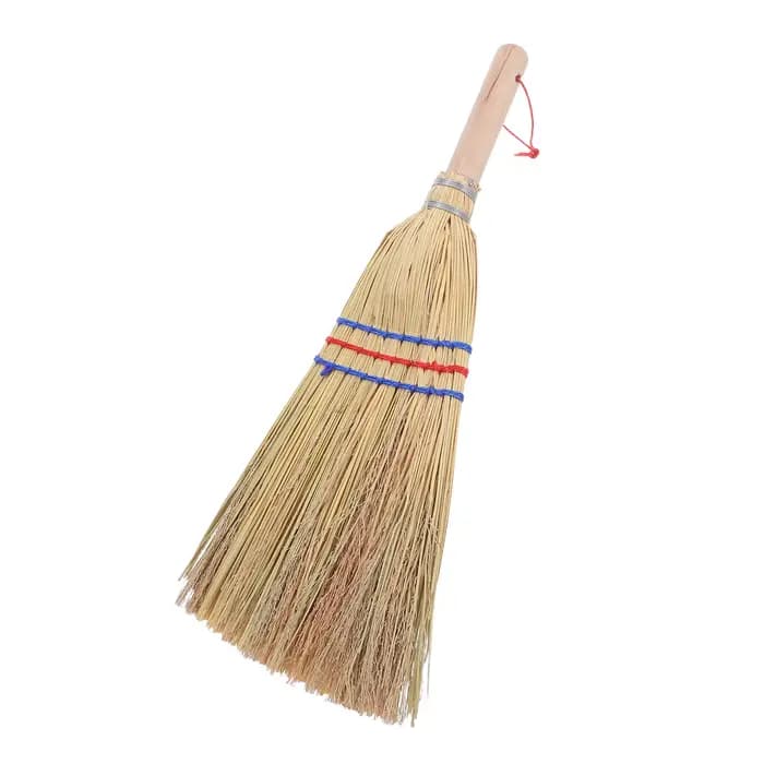 Balai à manche en bois de 18 pouces avec poils en paille naturelle, outil de balayage polyvalent pou
