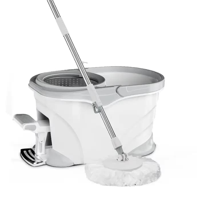 Ensemble de serpillères rotatives à 4 roues avec pédale, manche en acier inoxydable durable, tête de
