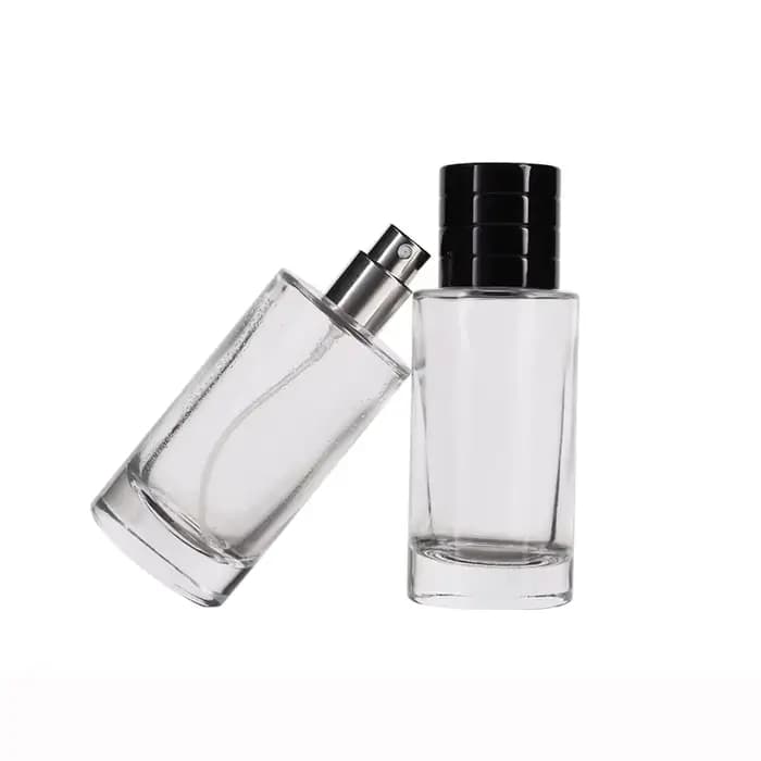 Flacon de parfum vide en verre transparent de luxe 50 ml avec atomiseur pour femmes, logo personnali