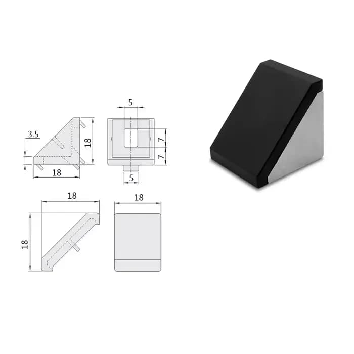 Lot de 10 coins de raccordement en aluminium recouvert, code 203040, connexion fixe à angle droit, a