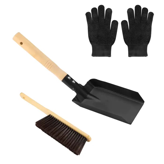 1 ensemble d'outils de nettoyage de cheminée, brosse à poignée et pelle, gants en Silicone pour cend