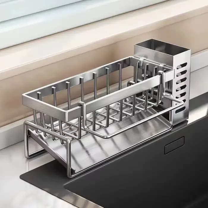 Support de rangement pour outils de nettoyage d'évier, égouttoir multifonctionnel en acier inoxydabl