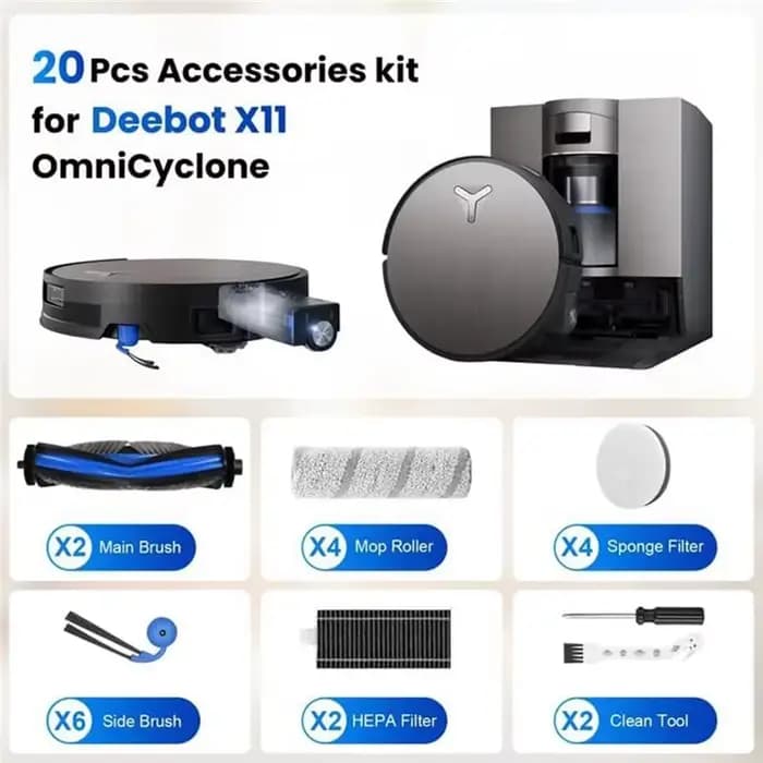 Kit d'accessoires A63Z pour Ecovacs Deebot X11 Omnicyclone (20 pièces) - Brosse latérale principale,