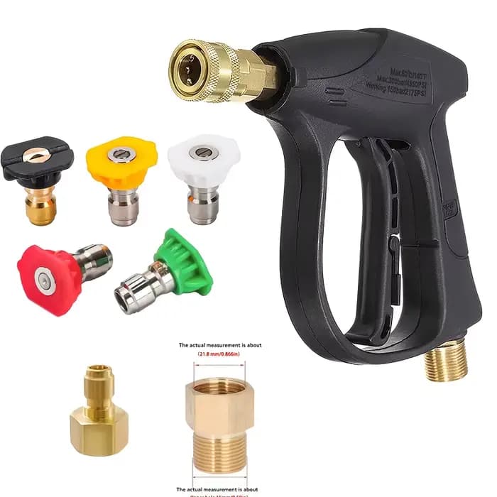 Pistolet de lavage haute pression, raccord rapide 1/4" et 3/8", M22-14/15mm, équipé de 5 buses multi
