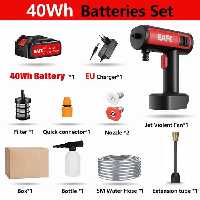 Nettoyeur haute pression électrique 21V 60bar, pistolet à eau par pulvérisation Portable sans fil po
