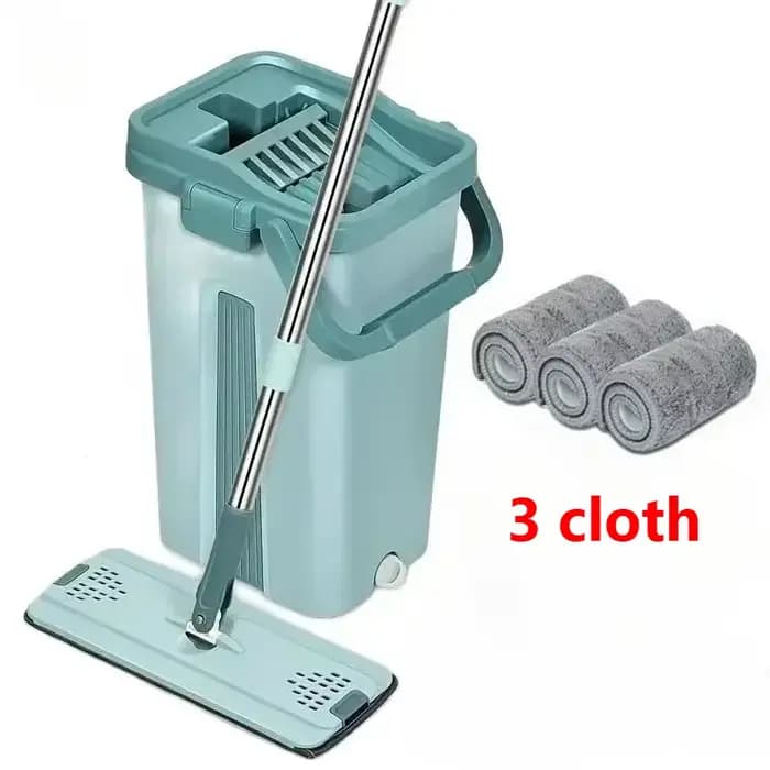Serpillère plate à essorage facile avec seau, tampon en microfibre pour nettoyage sec et humide des