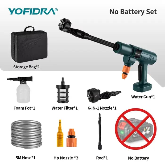 Nettoyeur haute pression sans fil YOFIDRA 200 bars, pistolet à eau pour voiture + seau, nettoyeur de