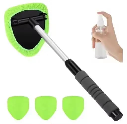 Brosse de nettoyage de vitres de voiture avec 3 couvercles en microfibre + bouteille de pulvérisatio