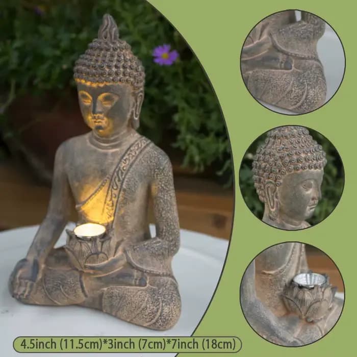 Statue de bouddha de méditation solaire, décoration de jardin, lumières extérieures, Figurines de ja