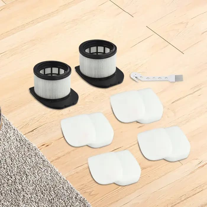 2 filtres post-filtration, 4 filtres en mousse et feutre, 1 brosse de nettoyage pour aspirateur sans