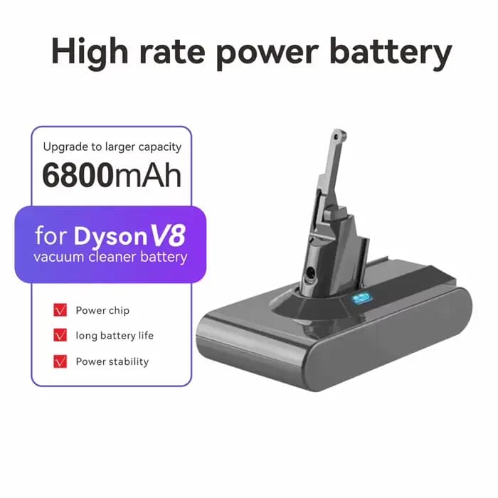 Batterie de remplacement Li-ion 21,6 V 12800 mAh pour aspirateur Dyson V8, compatible avec SV10 DC58