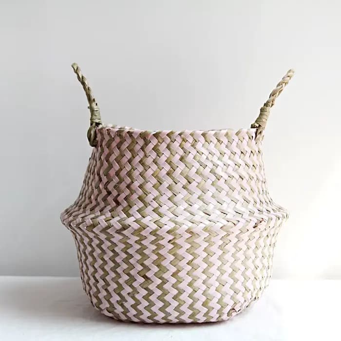 Boho décor rayé osier paniers de rangement à la main pliable panier à linge Patchwork algues fleur v